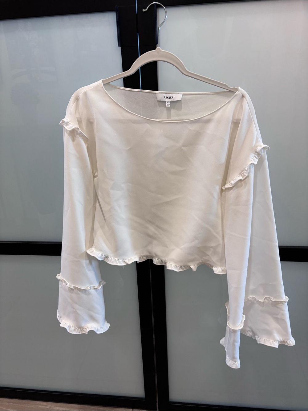 Likely Cream Ruffle-Trim Long Sleeve Blouse